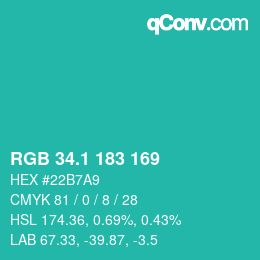 カラーコード: RGB 34.1 183 169 | qconv.com