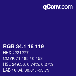 カラーコード: RGB 34.1 18 119 | qconv.com