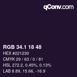 カラーコード: RGB 34.1 18 48 | qconv.com