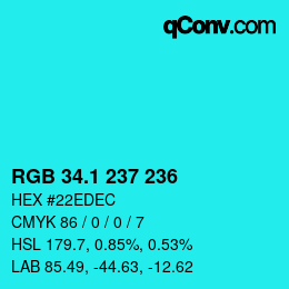 カラーコード: RGB 34.1 237 236 | qconv.com