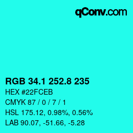 カラーコード: RGB 34.1 252.8 235 | qconv.com