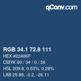 カラーコード: RGB 34.1 72.8 111 | qconv.com