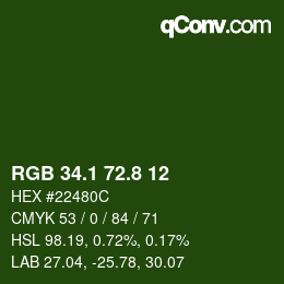 カラーコード: RGB 34.1 72.8 12 | qconv.com