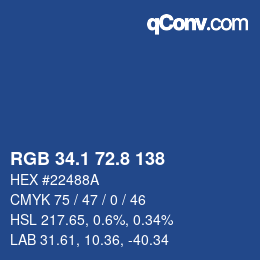 カラーコード: RGB 34.1 72.8 138 | qconv.com