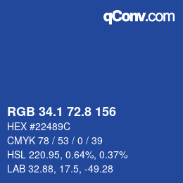 カラーコード: RGB 34.1 72.8 156 | qconv.com
