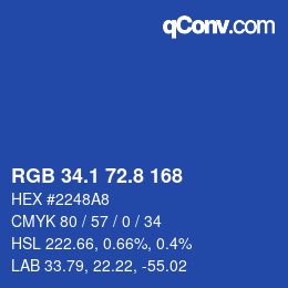 カラーコード: RGB 34.1 72.8 168 | qconv.com