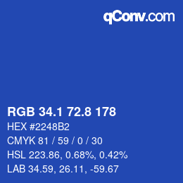 カラーコード: RGB 34.1 72.8 178 | qconv.com