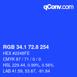 カラーコード: RGB 34.1 72.8 254 | qconv.com