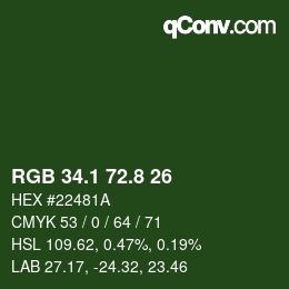 カラーコード: RGB 34.1 72.8 26 | qconv.com