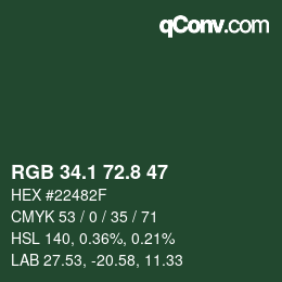 カラーコード: RGB 34.1 72.8 47 | qconv.com
