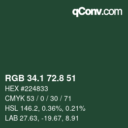 カラーコード: RGB 34.1 72.8 51 | qconv.com