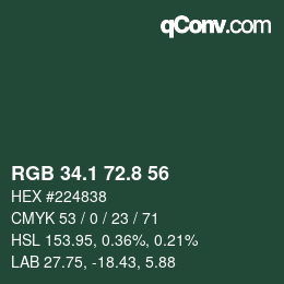 カラーコード: RGB 34.1 72.8 56 | qconv.com