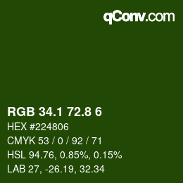 カラーコード: RGB 34.1 72.8 6 | qconv.com