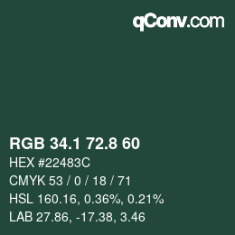 Color code: RGB 34.1 72.8 60 | qconv.com