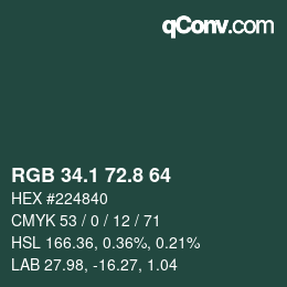 カラーコード: RGB 34.1 72.8 64 | qconv.com