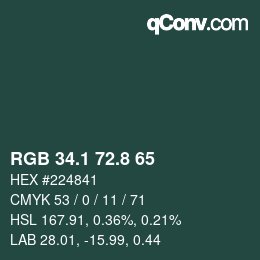 Color code: RGB 34.1 72.8 65 | qconv.com