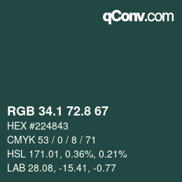 Color code: RGB 34.1 72.8 67 | qconv.com