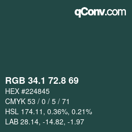 Color code: RGB 34.1 72.8 69 | qconv.com