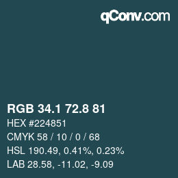 カラーコード: RGB 34.1 72.8 81 | qconv.com