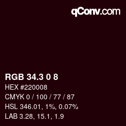 カラーコード: RGB 34.3 0 8 | qconv.com