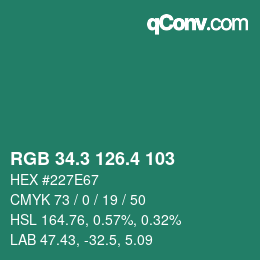 カラーコード: RGB 34.3 126.4 103 | qconv.com