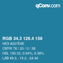 カラーコード: RGB 34.3 126.4 158 | qconv.com