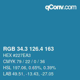 カラーコード: RGB 34.3 126.4 163 | qconv.com