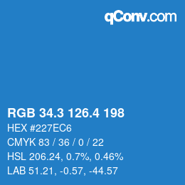 カラーコード: RGB 34.3 126.4 198 | qconv.com