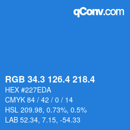 カラーコード: RGB 34.3 126.4 218.4 | qconv.com