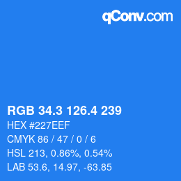 カラーコード: RGB 34.3 126.4 239 | qconv.com