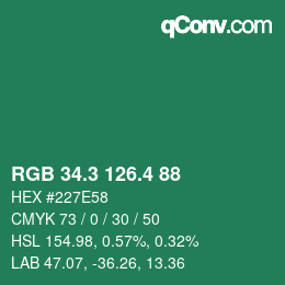 カラーコード: RGB 34.3 126.4 88 | qconv.com