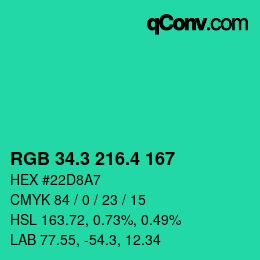 カラーコード: RGB 34.3 216.4 167 | qconv.com