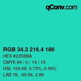 カラーコード: RGB 34.3 216.4 186 | qconv.com