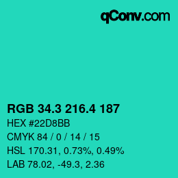 カラーコード: RGB 34.3 216.4 187 | qconv.com