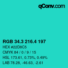 カラーコード: RGB 34.3 216.4 197 | qconv.com
