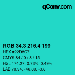 カラーコード: RGB 34.3 216.4 199 | qconv.com