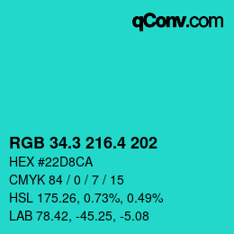 カラーコード: RGB 34.3 216.4 202 | qconv.com