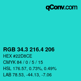 カラーコード: RGB 34.3 216.4 206 | qconv.com