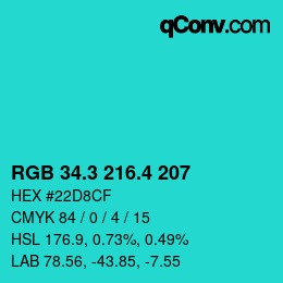 カラーコード: RGB 34.3 216.4 207 | qconv.com