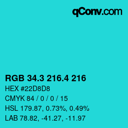 カラーコード: RGB 34.3 216.4 216 | qconv.com