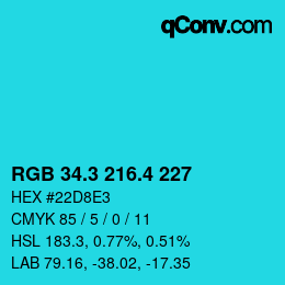 カラーコード: RGB 34.3 216.4 227 | qconv.com