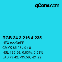 カラーコード: RGB 34.3 216.4 235 | qconv.com