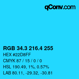 カラーコード: RGB 34.3 216.4 255 | qconv.com