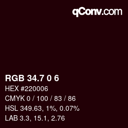 カラーコード: RGB 34.7 0 6 | qconv.com