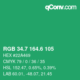 カラーコード: RGB 34.7 164.6 105 | qconv.com