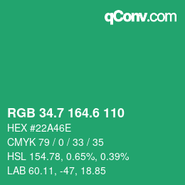 カラーコード: RGB 34.7 164.6 110 | qconv.com