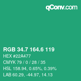 カラーコード: RGB 34.7 164.6 119 | qconv.com