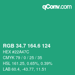 カラーコード: RGB 34.7 164.6 124 | qconv.com