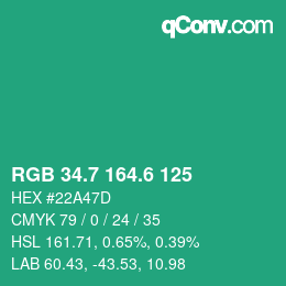 カラーコード: RGB 34.7 164.6 125 | qconv.com