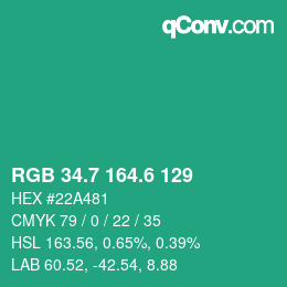 カラーコード: RGB 34.7 164.6 129 | qconv.com